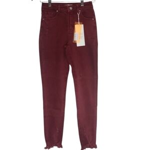 Risen Wine High Rise Fray Hem Skinny Jeans NWT | Size 0 / 24